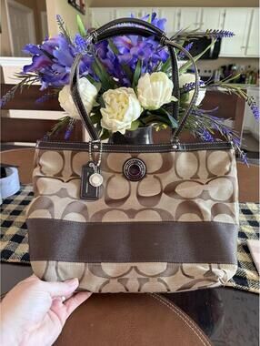Coach 2012 Brown Signature Canvas Tote Bag